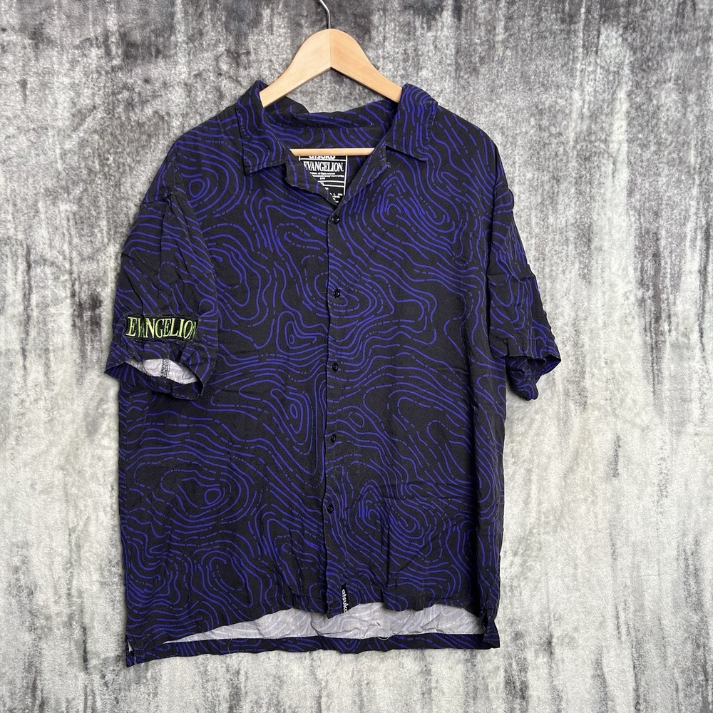 Atsuko Evangelion Eva Unit-01 Topography Shirt Mens XL Rayon Camp Button Up